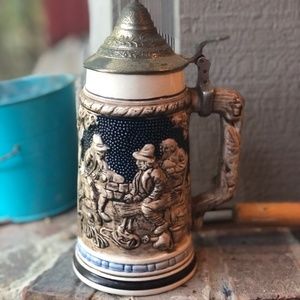 Vintage Hand Painted Lidded Beer Mug